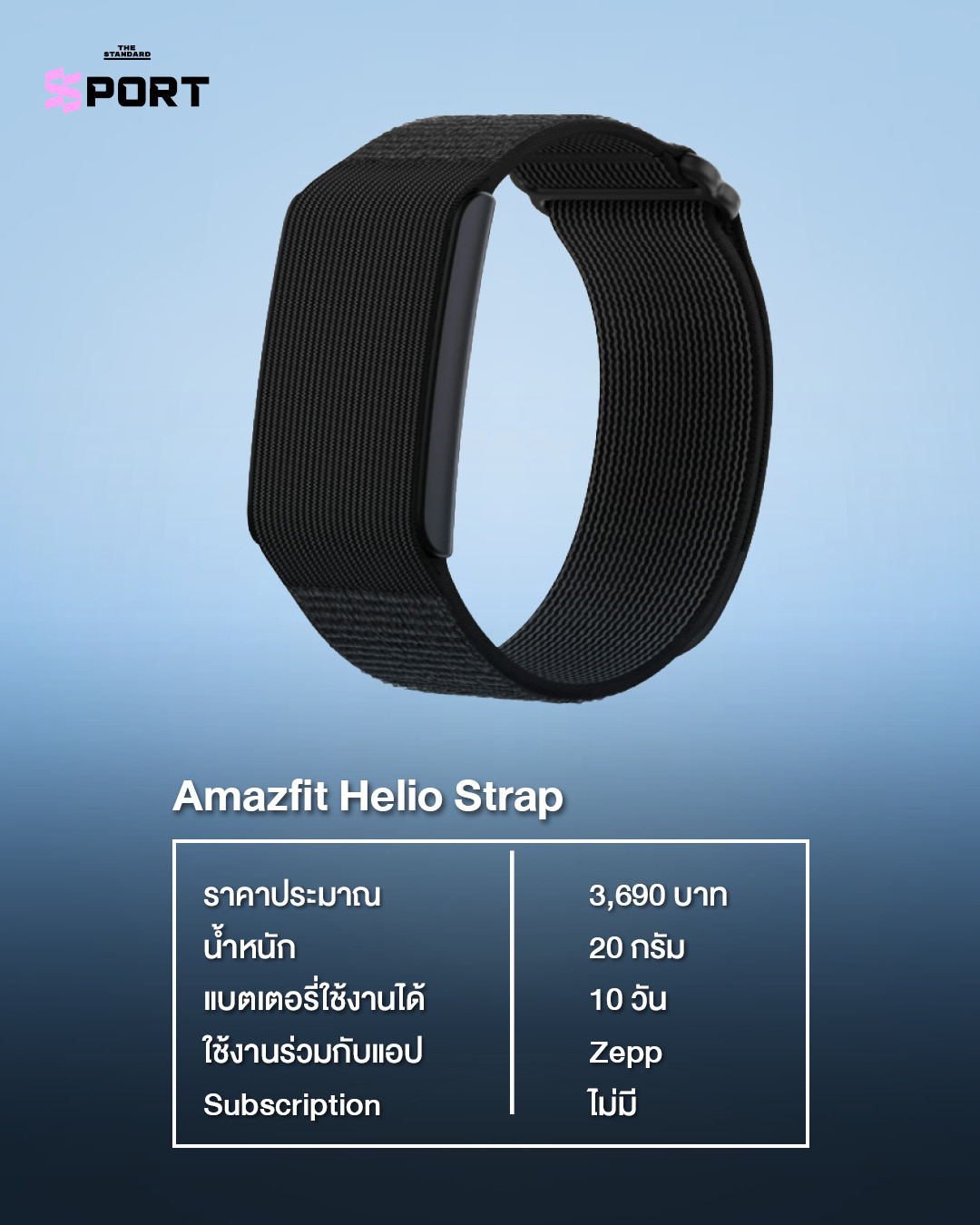 ภาพเปรียบเทียบ Smart Band 3 รุ่น ได้แก่ Google Fitbit Air, Whoop และ Amazfit Helio Strap 7