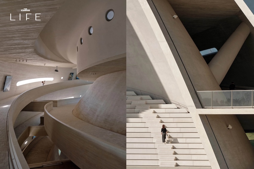 ภาพมุมกว้างของอาคาร Sun Tower ทรงกรวยคว่ำริมทะเลเมืองยานไถ ประเทศจีน 2