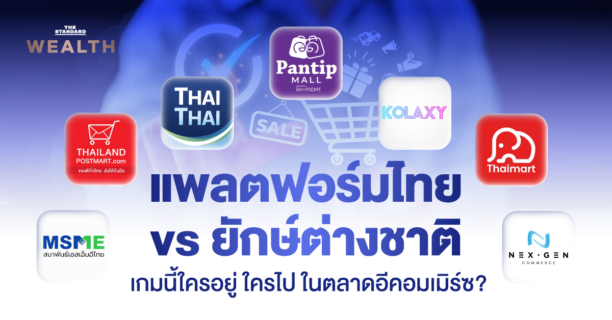 ภาพประกอบแนวคิดตลาดอีคอมเมิร์ซ แสดงการแข่งขันระหว่างแพลตฟอร์มไทยและต่างชาติ