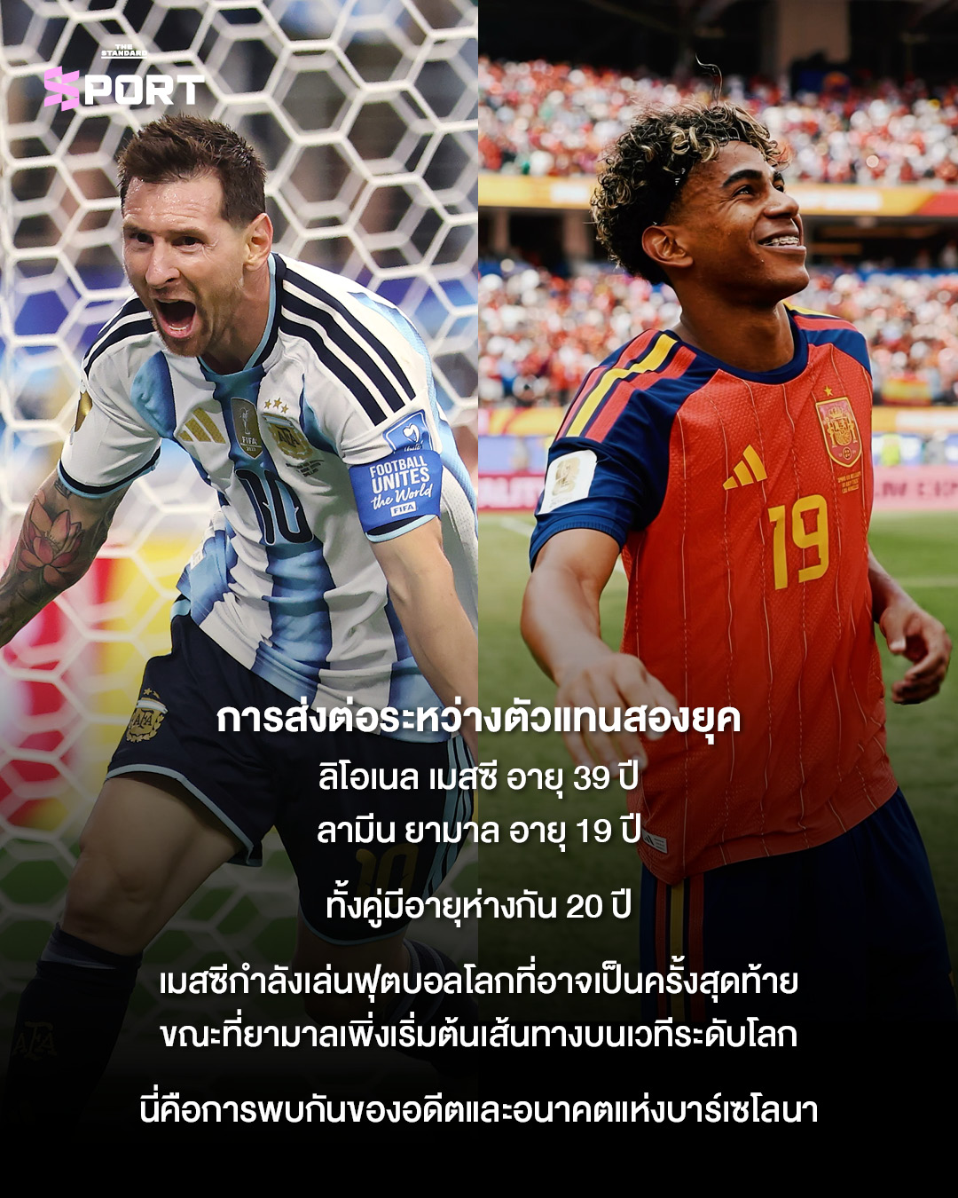 ตราสัญลักษณ์ทีมชาติสเปนและอาร์เจนตินา พร้อมถ้วยฟุตบอลโลก 2