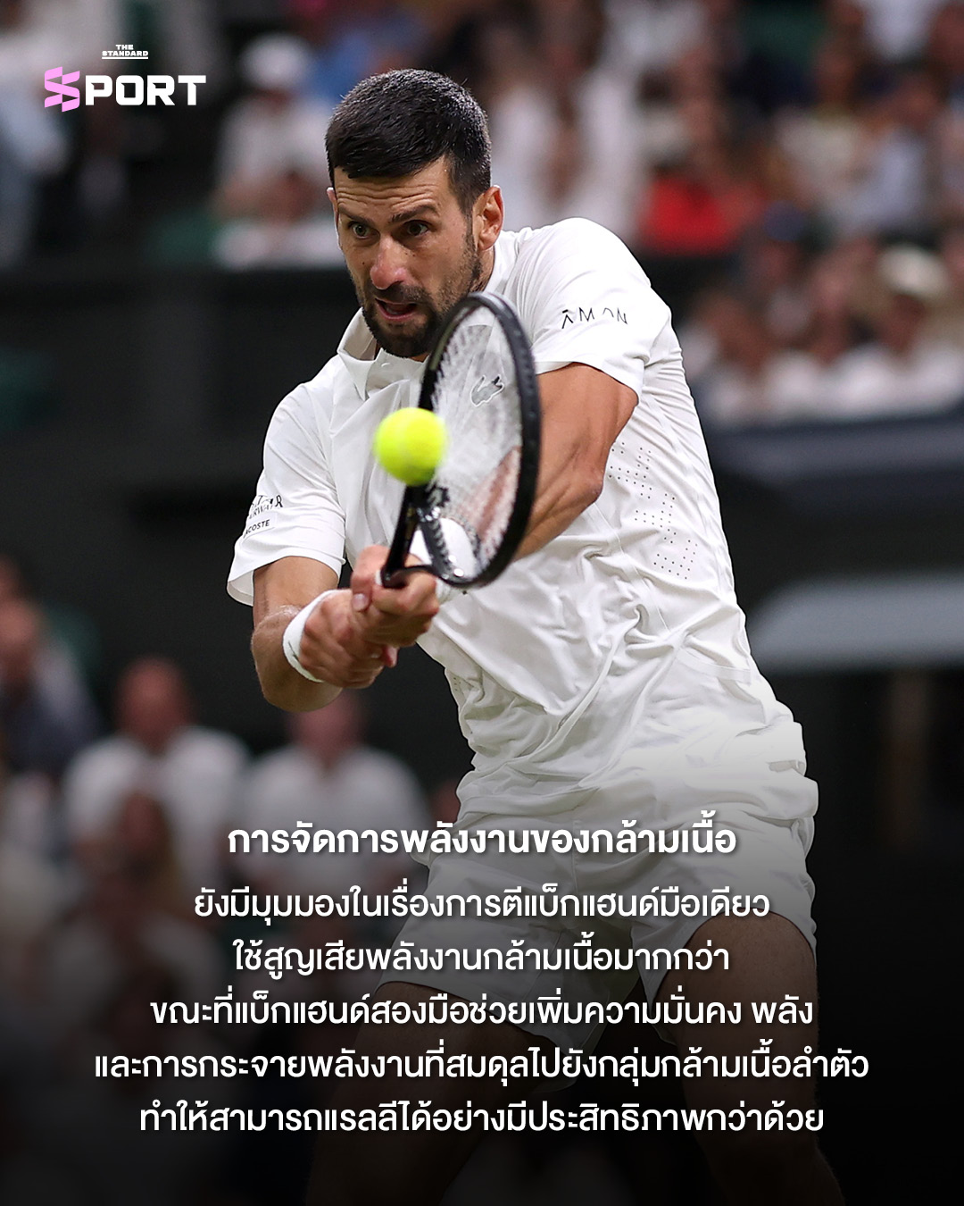 โรเจอร์ เฟเดอเรอร์ กำลังตีแบ็กแฮนด์มือเดียวในการแข่งขันเทนนิส 5