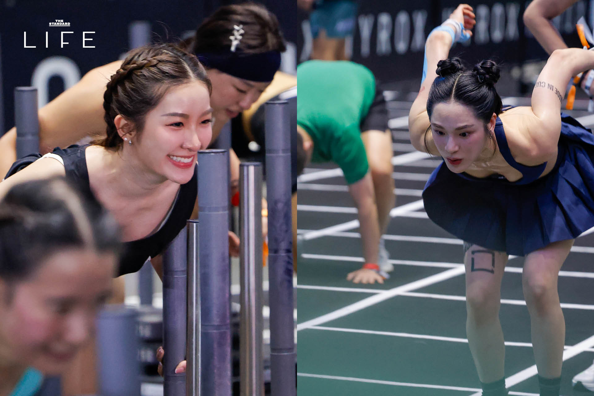 นักกีฬาหญิงกำลังแข่งขันในรายการ HYROX Women Doubles ที่ QSNCC 12