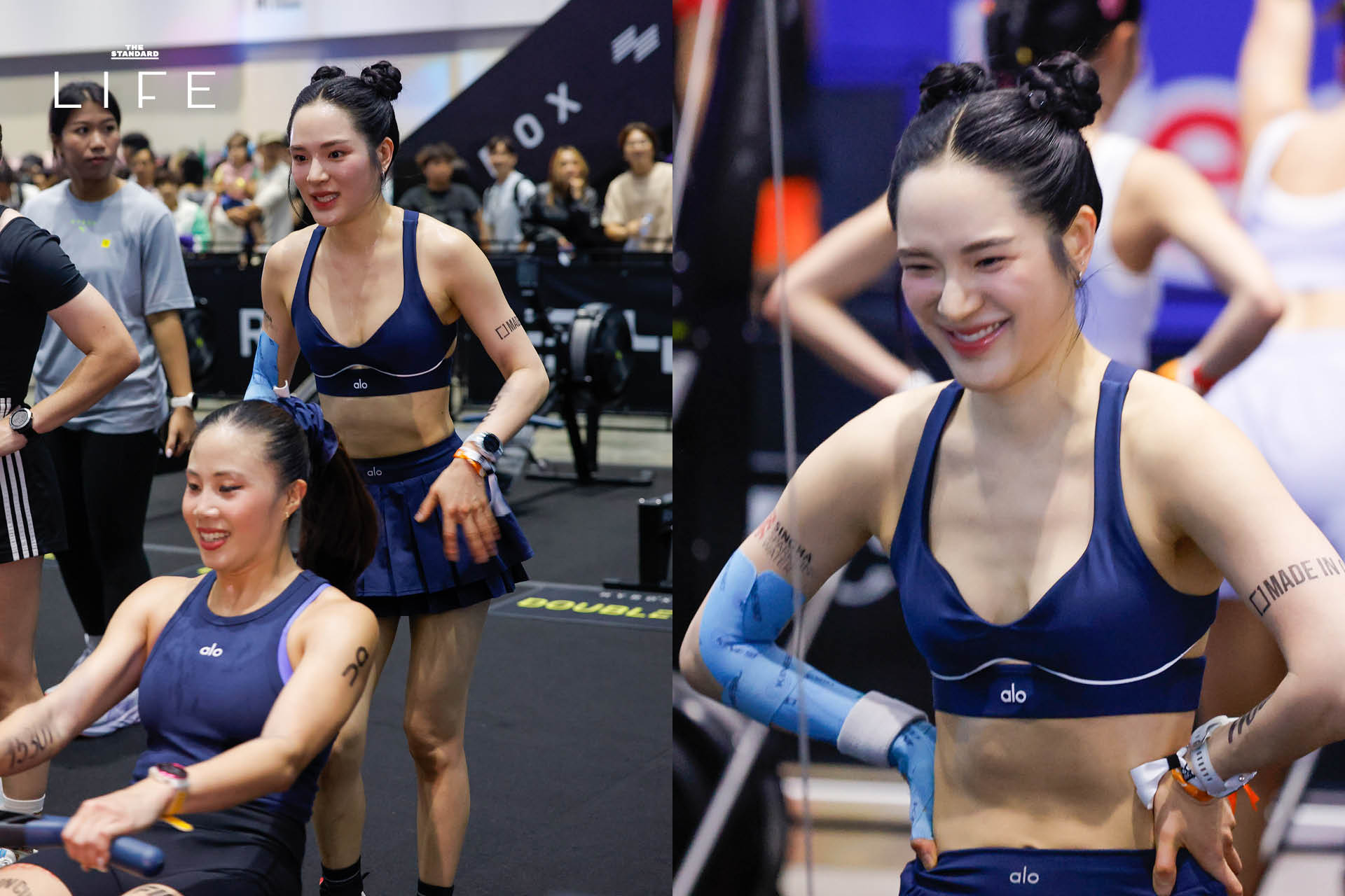 นักกีฬาหญิงกำลังแข่งขันในรายการ HYROX Women Doubles ที่ QSNCC 2
