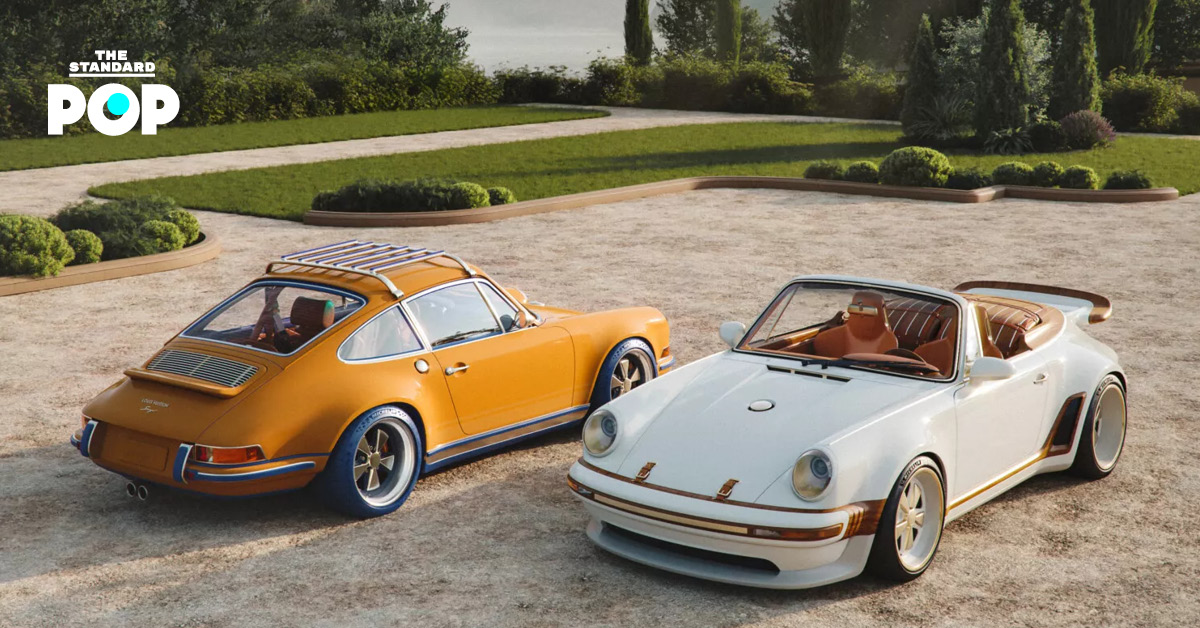 รถยนต์ Porsche 911 สีเหลือง Saffron และน้ำเงิน Cobalt ที่ Louis Vuitton ร่วมออกแบบกับ Singer Vehicle Design