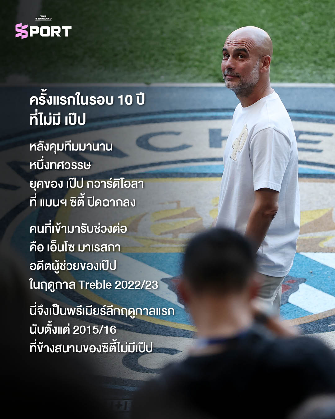 นักฟุตบอลแมนเชสเตอร์ ซิตี้ ยืนรวมกันในชุดแข่ง 1