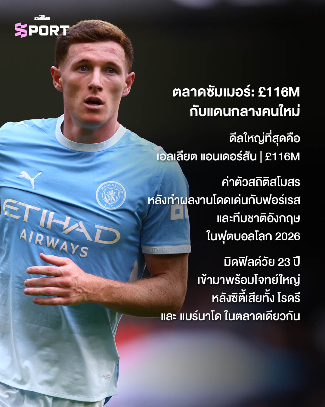 นักฟุตบอลแมนเชสเตอร์ ซิตี้ ยืนรวมกันในชุดแข่ง 3