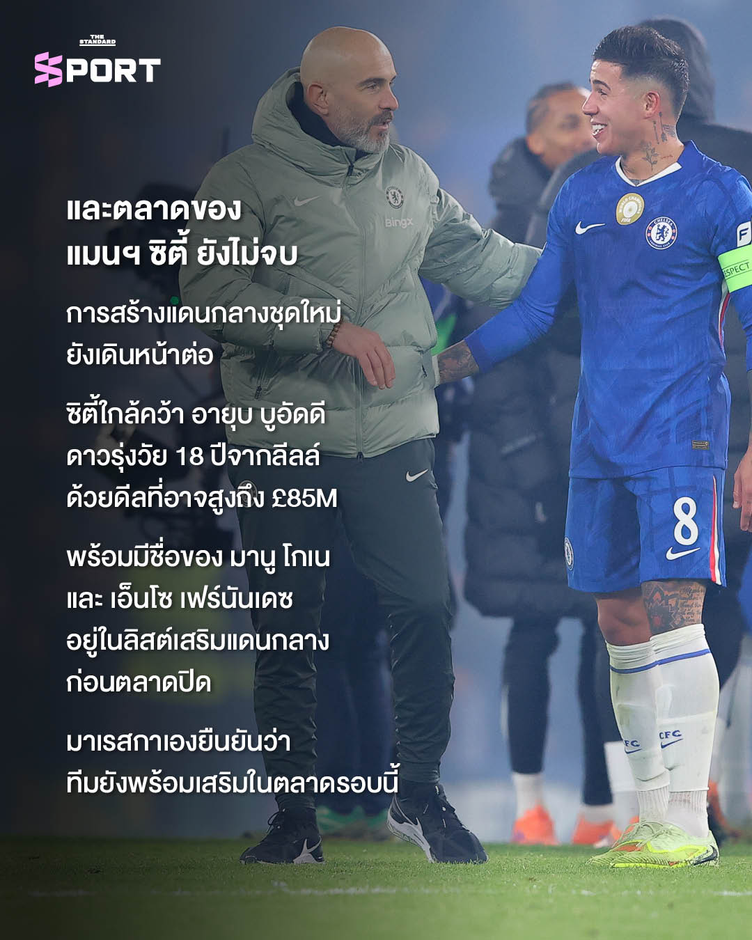 นักฟุตบอลแมนเชสเตอร์ ซิตี้ ยืนรวมกันในชุดแข่ง 4