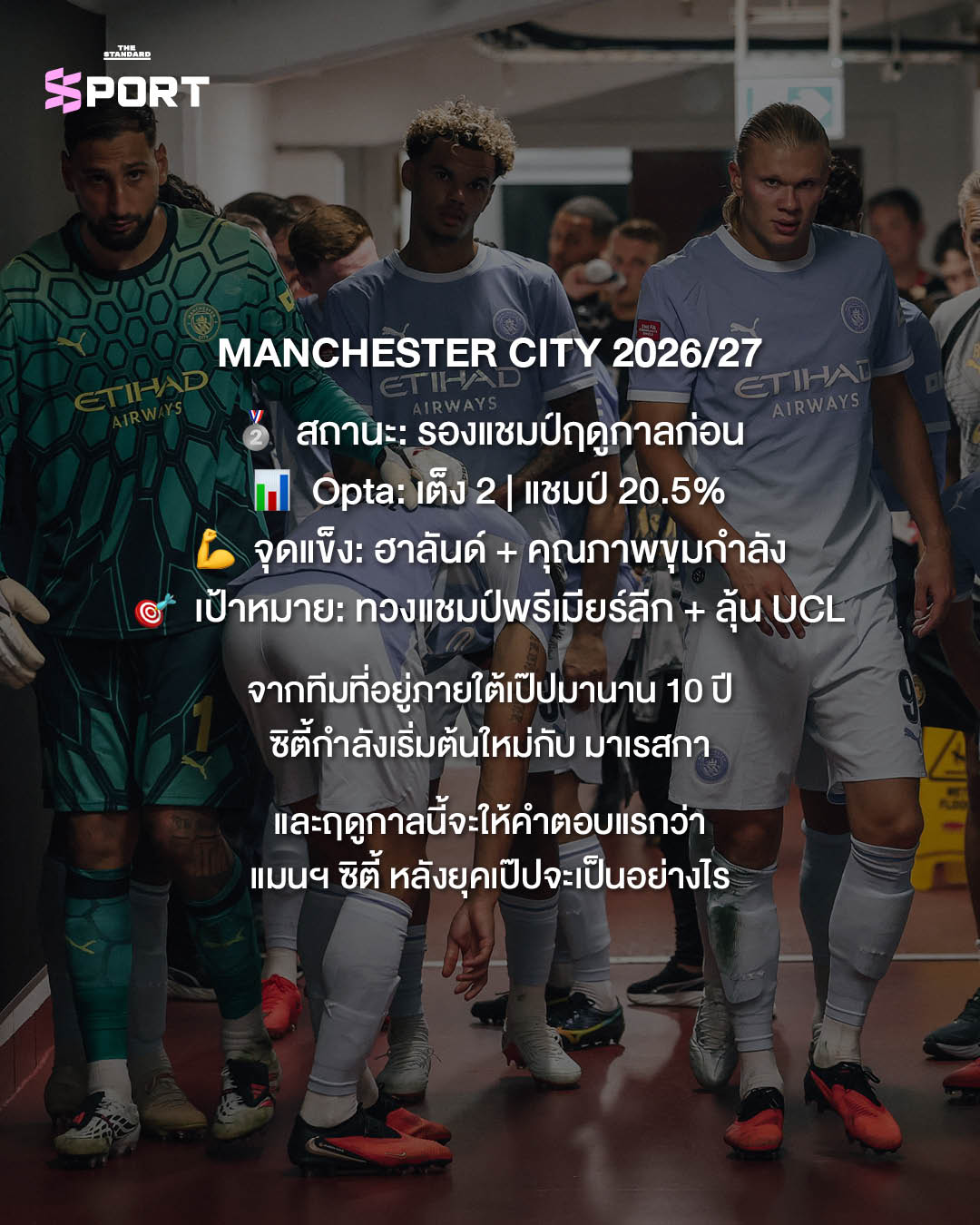นักฟุตบอลแมนเชสเตอร์ ซิตี้ ยืนรวมกันในชุดแข่ง 9