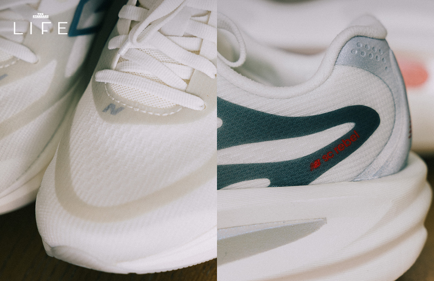 รองเท้าวิ่ง New Balance SC Rebel สีขาววางอยู่บนพื้น 4