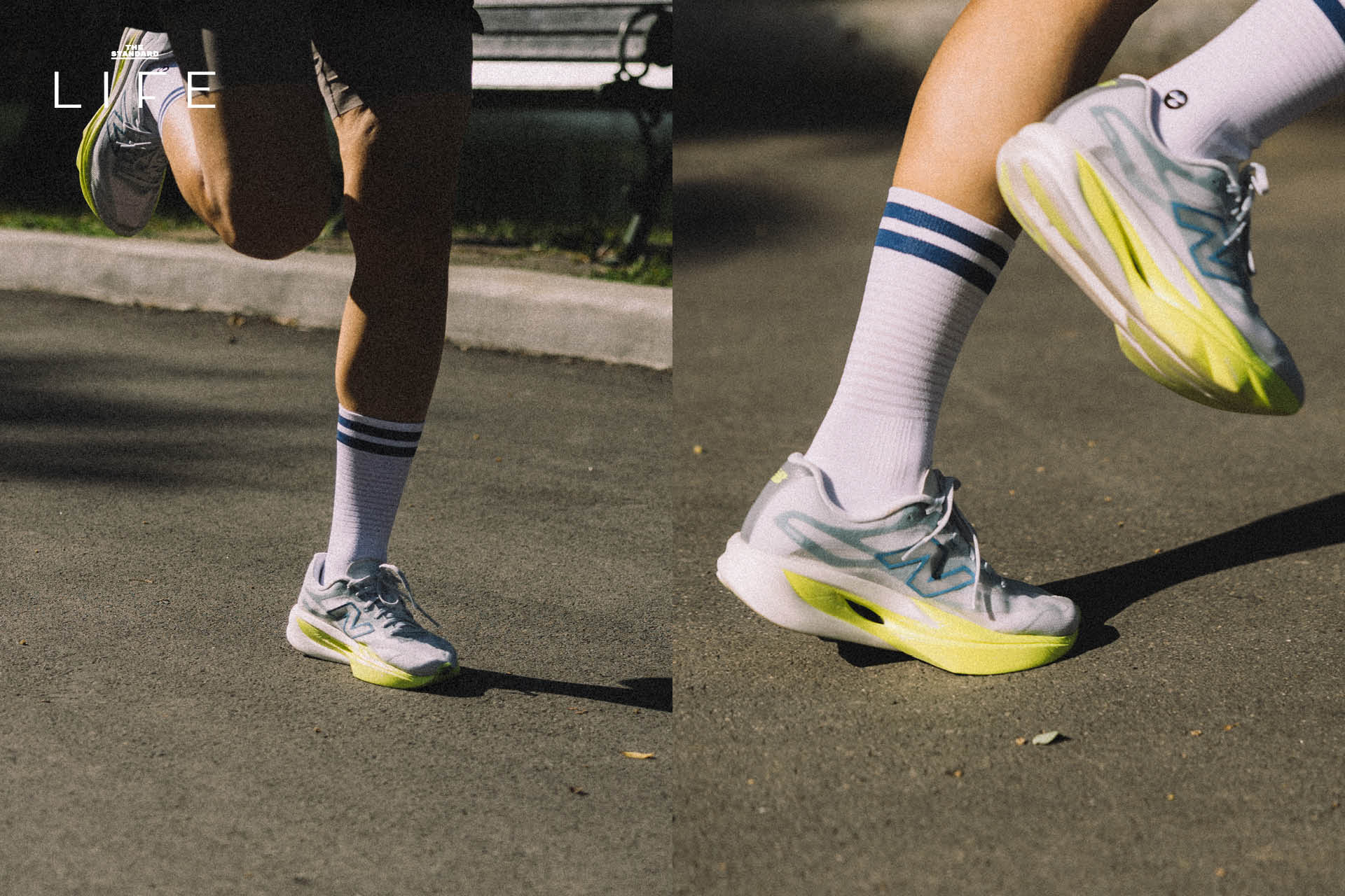รองเท้าวิ่ง New Balance SuperComp Elite v6 สีขาว วางอยู่บนพื้น 4