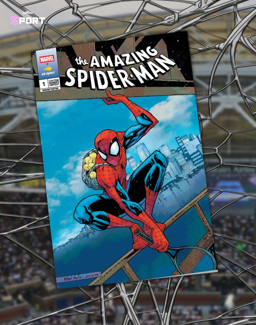 ภาพปกคอมมิค Spider-Man ฉบับพิเศษที่ Marvel ร่วมกับ USTA จัดทำขึ้นสำหรับ US Open 3