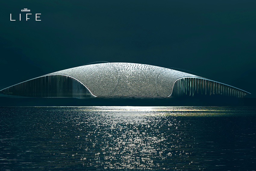 ภาพอาคาร The Whale ศูนย์เรียนรู้เรื่องวาฬในนอร์เวย์ ที่มีรูปทรงโค้งกลมกลืนกับธรรมชาติริมทะเล 1