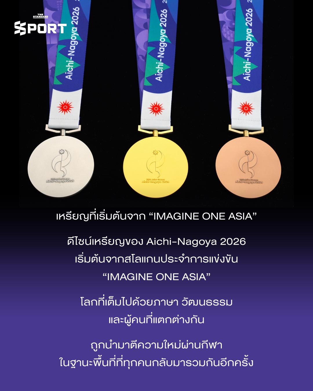 ภาพเหรียญรางวัลเอเชียนเกมส์ 2026 ที่มีดีไซน์เป็นชิ้นส่วนรอยแตกประกอบกัน 1