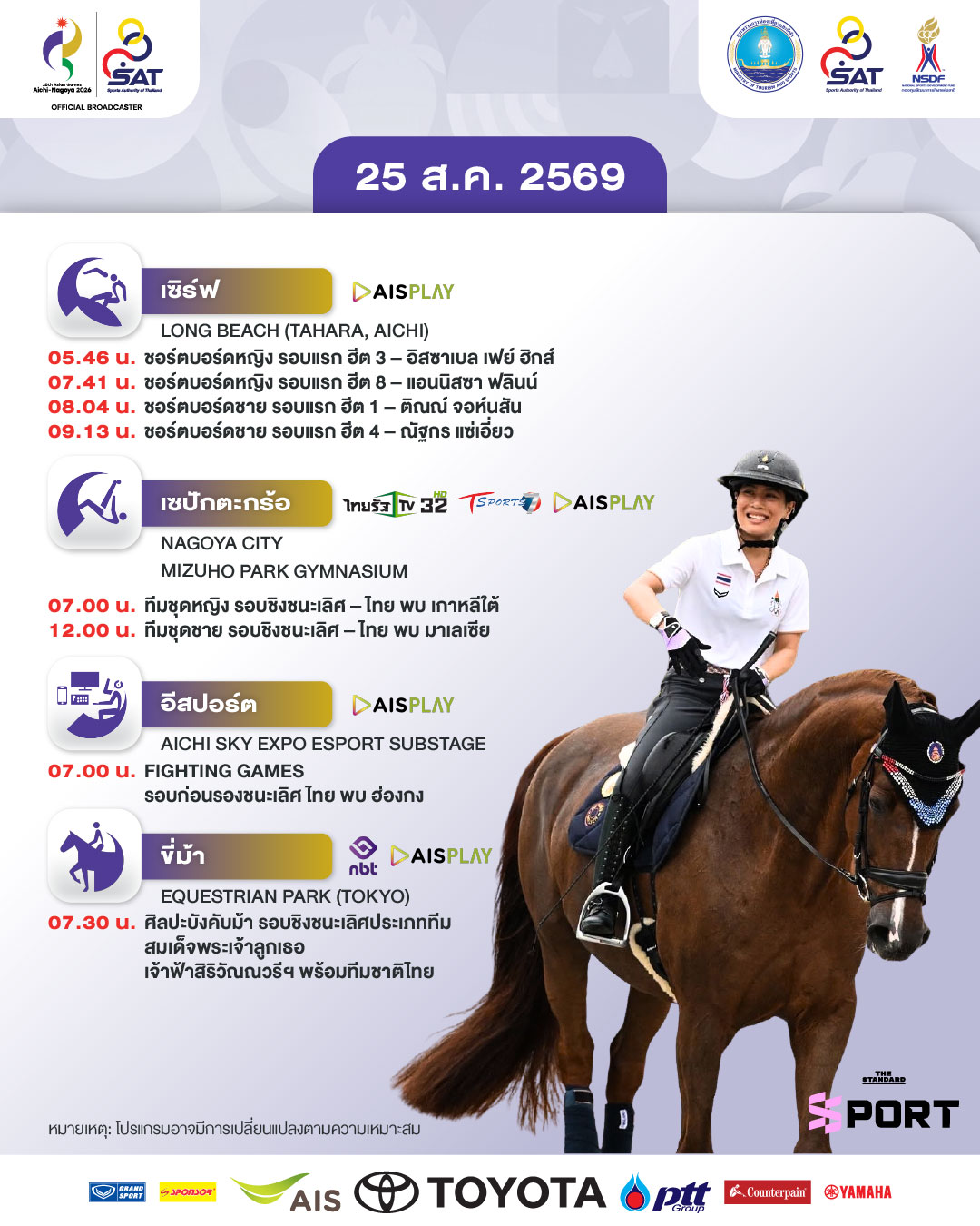 ภาพนักกีฬาไทยในการแข่งขันเอเชียนเกมส์ 2026 วันที่ 25 กันยายน 1