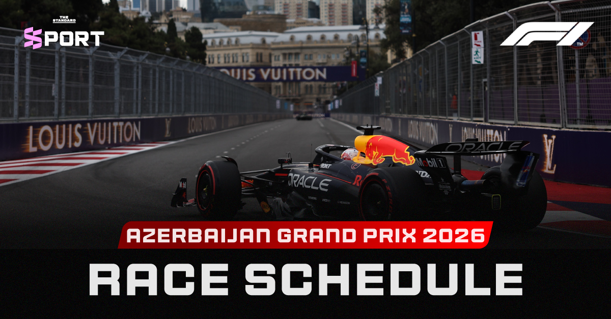 รถแข่ง F1 กำลังวิ่งอยู่บนสนามแข่ง Baku City Circuit
