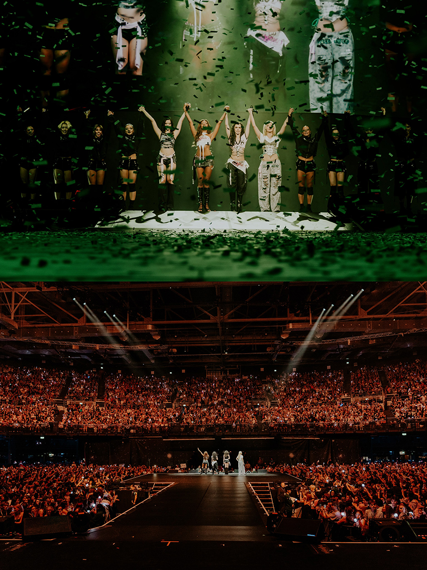 ภาพ KATSEYE สี่สมาชิกกำลังแสดงคอนเสิร์ตบนเวที 6