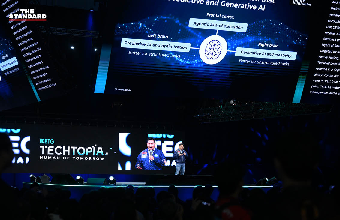 ภาพบรรยากาศงาน KBTG Techtopia: Human of Tomorrow บนเวทีเสวนาเกี่ยวกับบทบาทของมนุษย์ในยุค AI 2