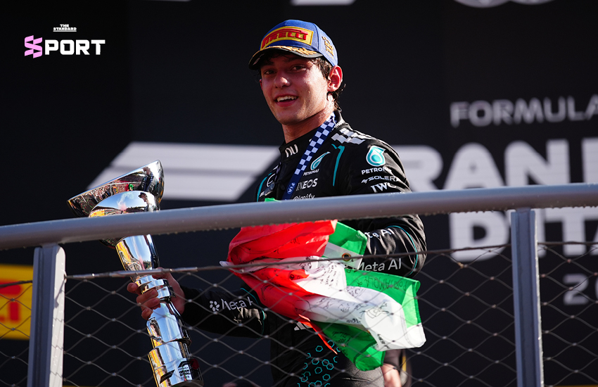 คิมี อันโตเนลลี นักขับ F1 ทีมเมอร์ซีเดส ฉลองชัยชนะหลังคว้าแชมป์อิตาเลียน กรังด์ปรีซ์ 1