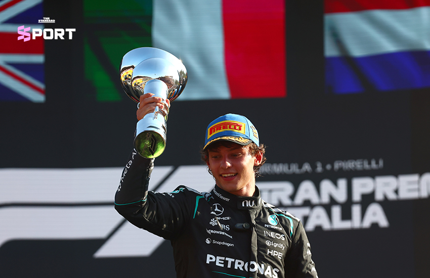 คิมี อันโตเนลลี นักขับ F1 ทีมเมอร์ซีเดส ฉลองชัยชนะหลังคว้าแชมป์อิตาเลียน กรังด์ปรีซ์ 2