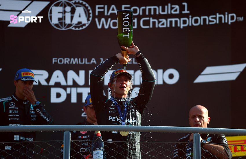 คิมี อันโตเนลลี นักขับ F1 ทีมเมอร์ซีเดส ฉลองชัยชนะหลังคว้าแชมป์อิตาเลียน กรังด์ปรีซ์ 6