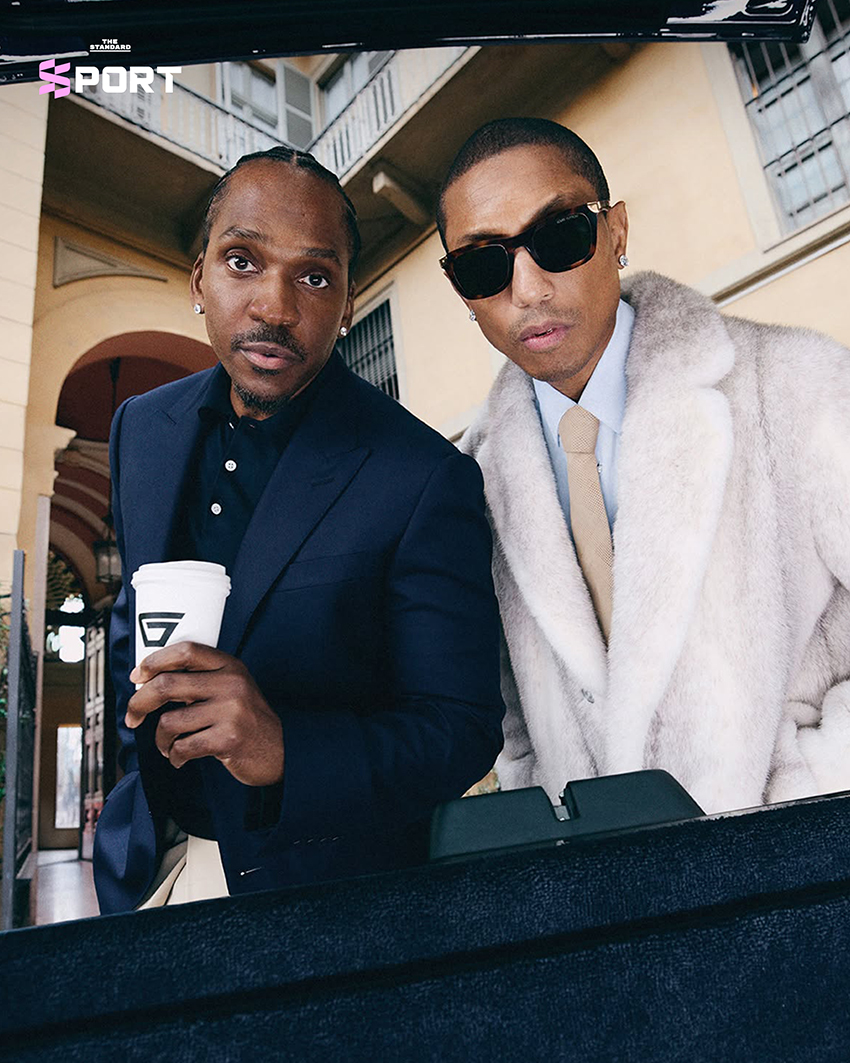 ภาพ Pusha T และ Pharrell Williams พร้อมโลโก้ Grindin’ Coffee 1