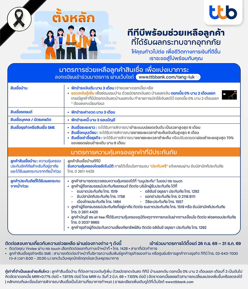 โลโก้ธนาคารไทยและข้อความมาตรการช่วยเหลือลูกค้าน้ำท่วม 4