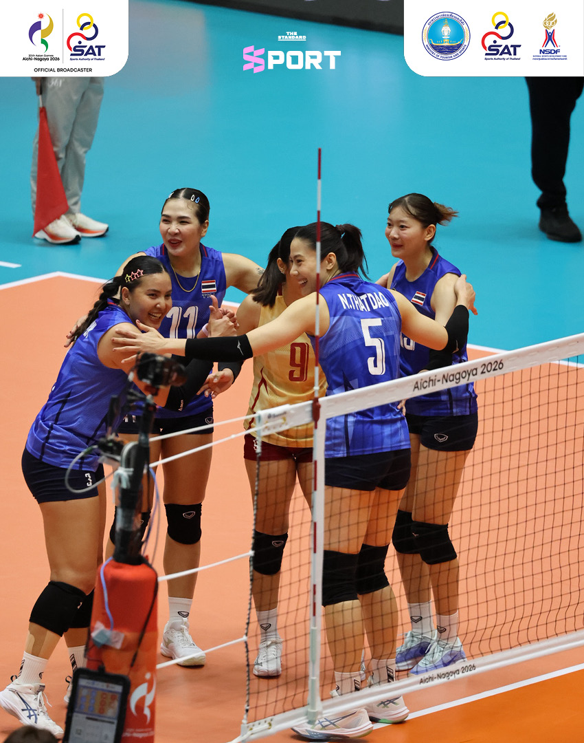นักกีฬาวอลเลย์บอลหญิงทีมชาติไทยกำลังแข่งขันกับทีมคีร์กีซสถานในศึกเอเชียนเกมส์ 2026 1