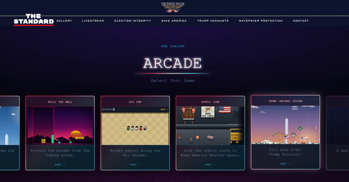 ภาพหน้าจอเว็บไซต์เกมเนรเทศผู้อพยพของทำเนียบขาว