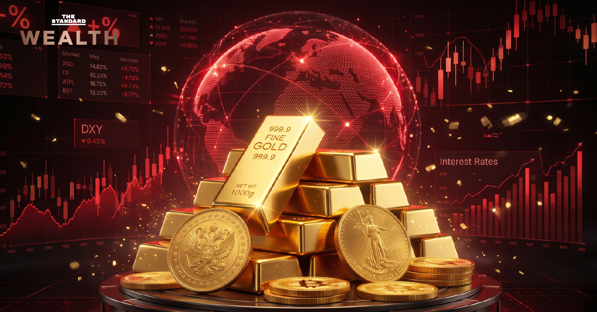 ภาพประกอบบทความ Gold 101 แสดงแท่งทองคำและกราฟการลงทุน พร้อมหัวข้อบทความ