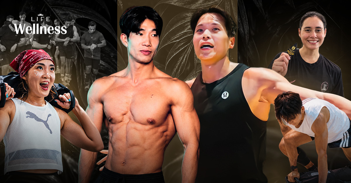 ภาพนักกีฬาชายสองคน Hong Beom-seok และ Amotti กำลังแข่งขันโดยใช้อุปกรณ์ถุงทรายในงาน HUNTR GAMES