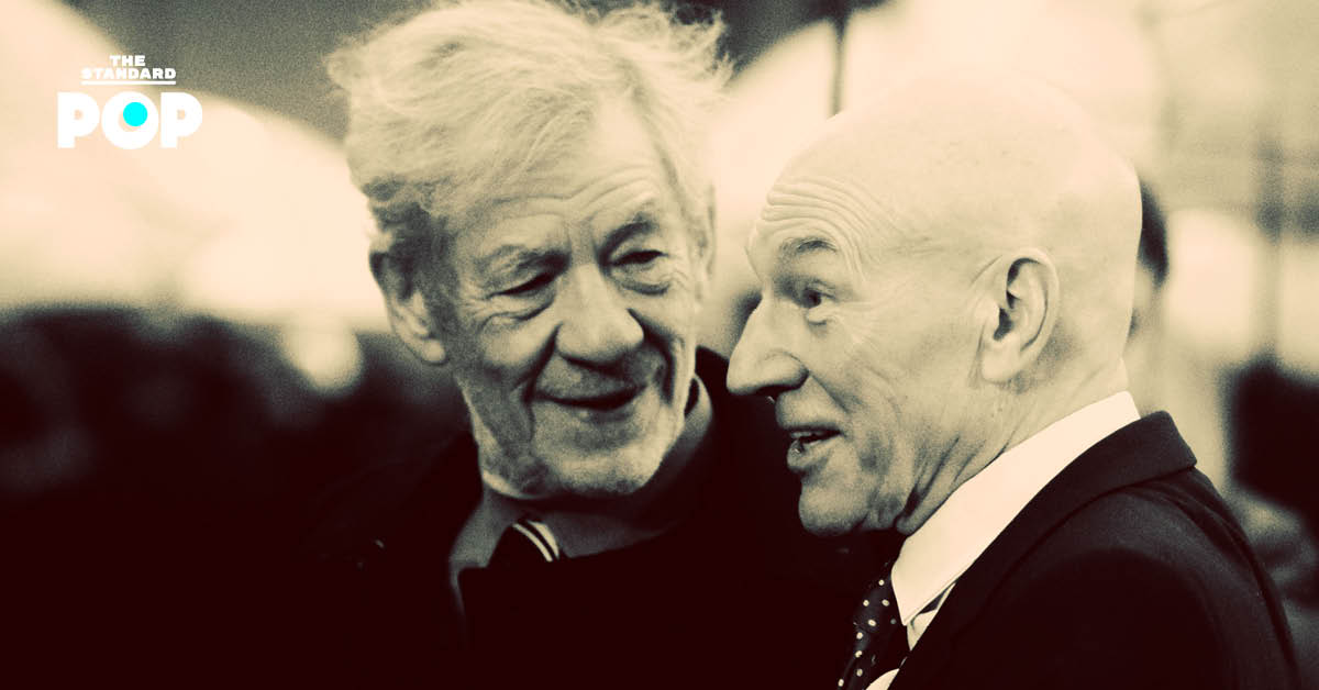 ภาพ Sir Ian McKellen และ Patrick Stewart ร่วมงานเปิดตัวภาพยนตร์ในสหราชอาณาจักร