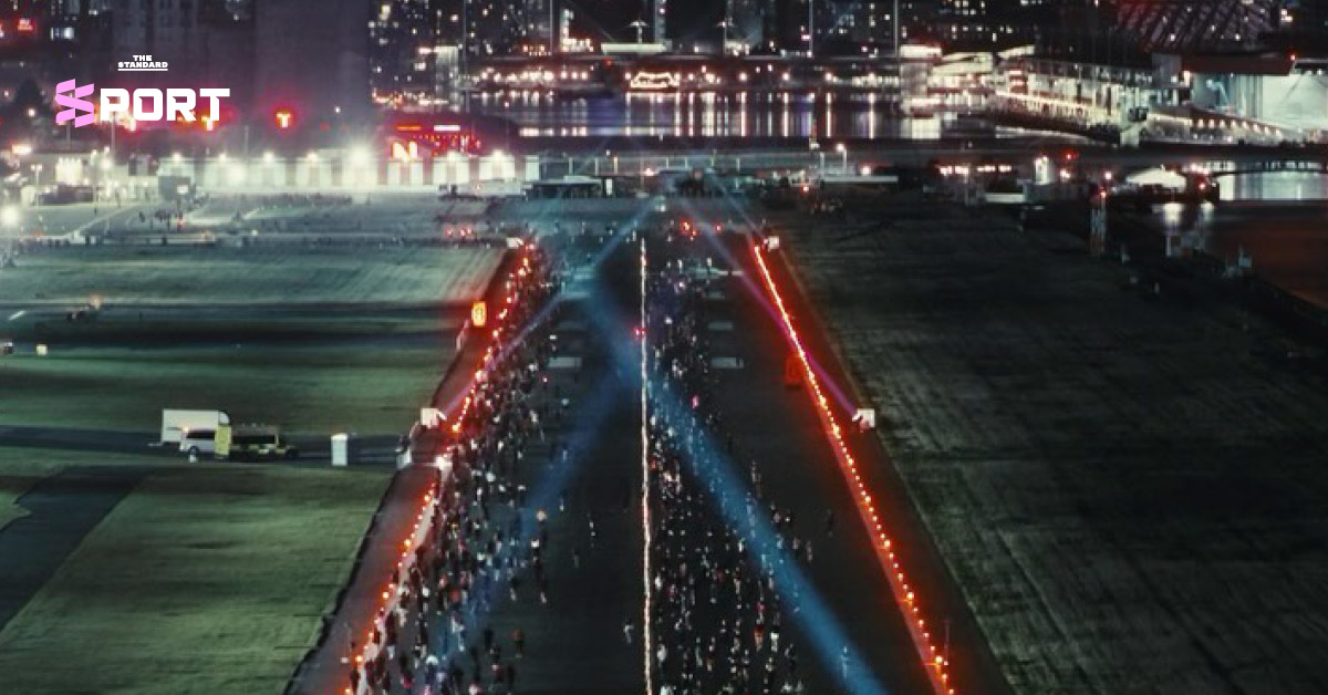 บรรยากาศการแข่งขันวิ่งกลางคืนของ Nike บนรันเวย์สนามบิน London City Airport