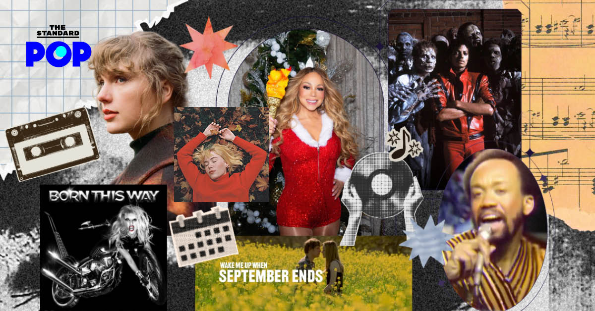 ภาพคอลลาจศิลปิน girl in red, Mariah Carey, Taylor Swift และ Earth, Wind & Fire สำหรับคอลัมน์ POP PULSE