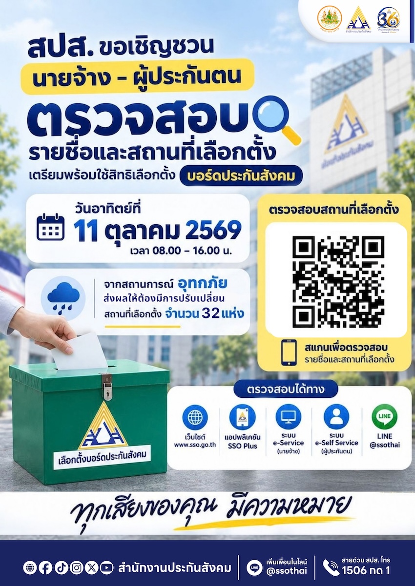 สำนักงานประกันสังคมเชิญชวนนายจ้างและผู้ประกันตนตรวจสอบสิทธิเลือกตั้ง 1