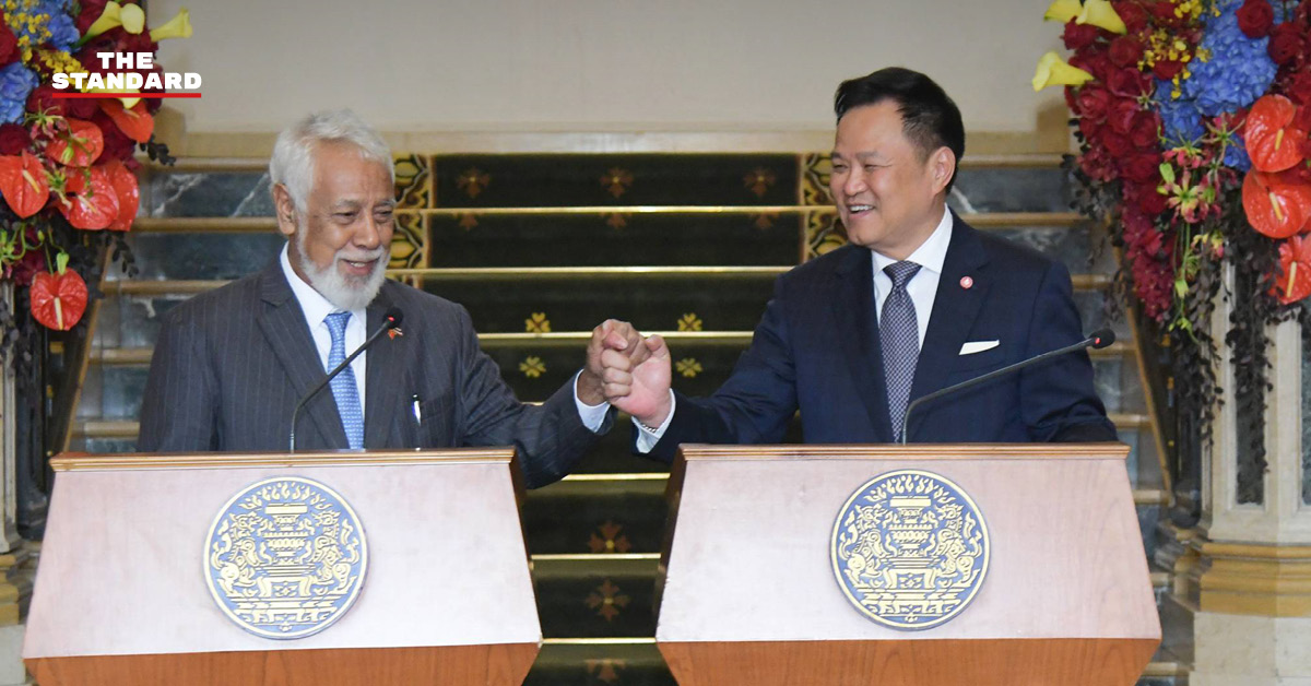อนุทิน ชาญวีรกูล นายกรัฐมนตรีไทย และ ไก ราลา ชานานา กุซเมา นายกรัฐมนตรีติมอร์ เลสเต ในพิธีแลกเปลี่ยนบันทึกความเข้าใจ