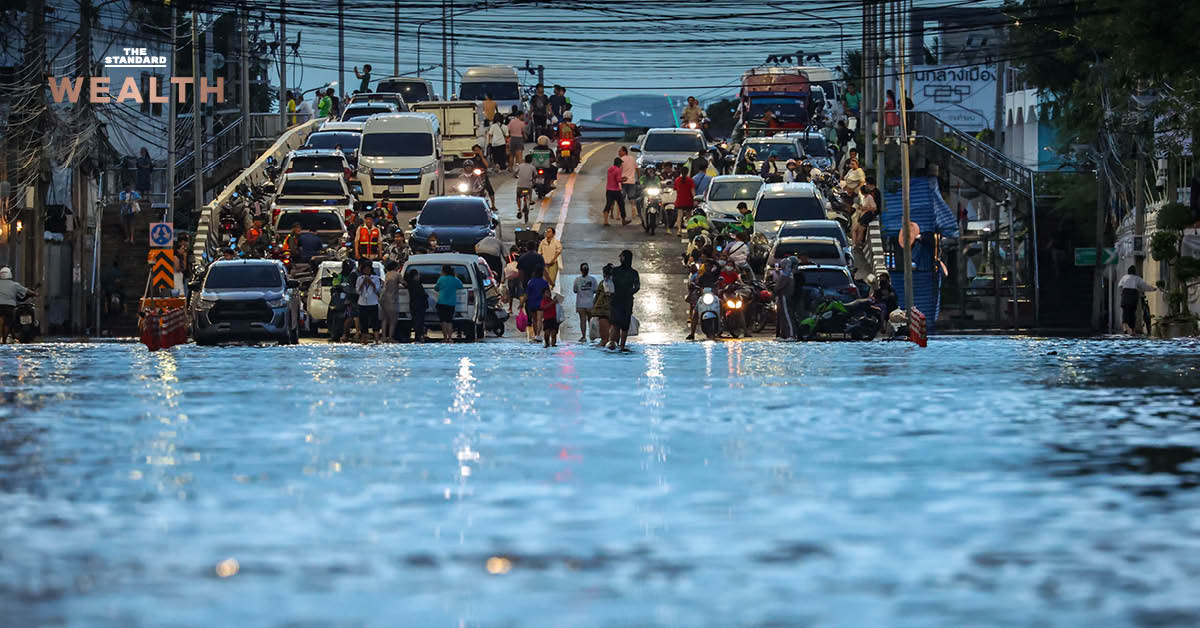 ภาพกระเป๋าเดินทางผู้โดยสารตกค้างจำนวนมากที่สนามบินสุวรรณภูมิจากเหตุน้ำท่วม