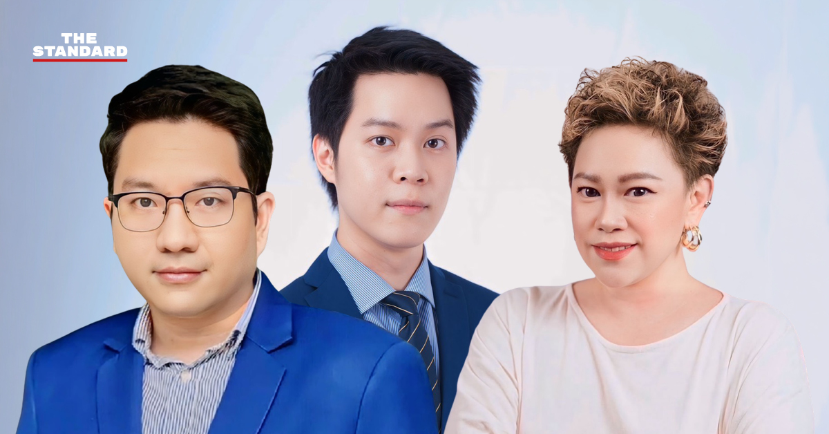 ภาพกราฟิกไดคัทนักวิชาการ 3 คนบนพื้นหลังสีเทาจากเวทีเสวนาอ่านโลกให้ลึกกว่าข่าว